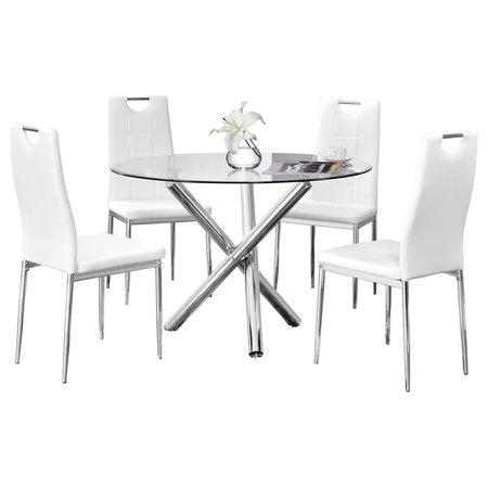 KD GABINETES 5 Piece Beverly Round Glass Dinette Set, White KD2207938